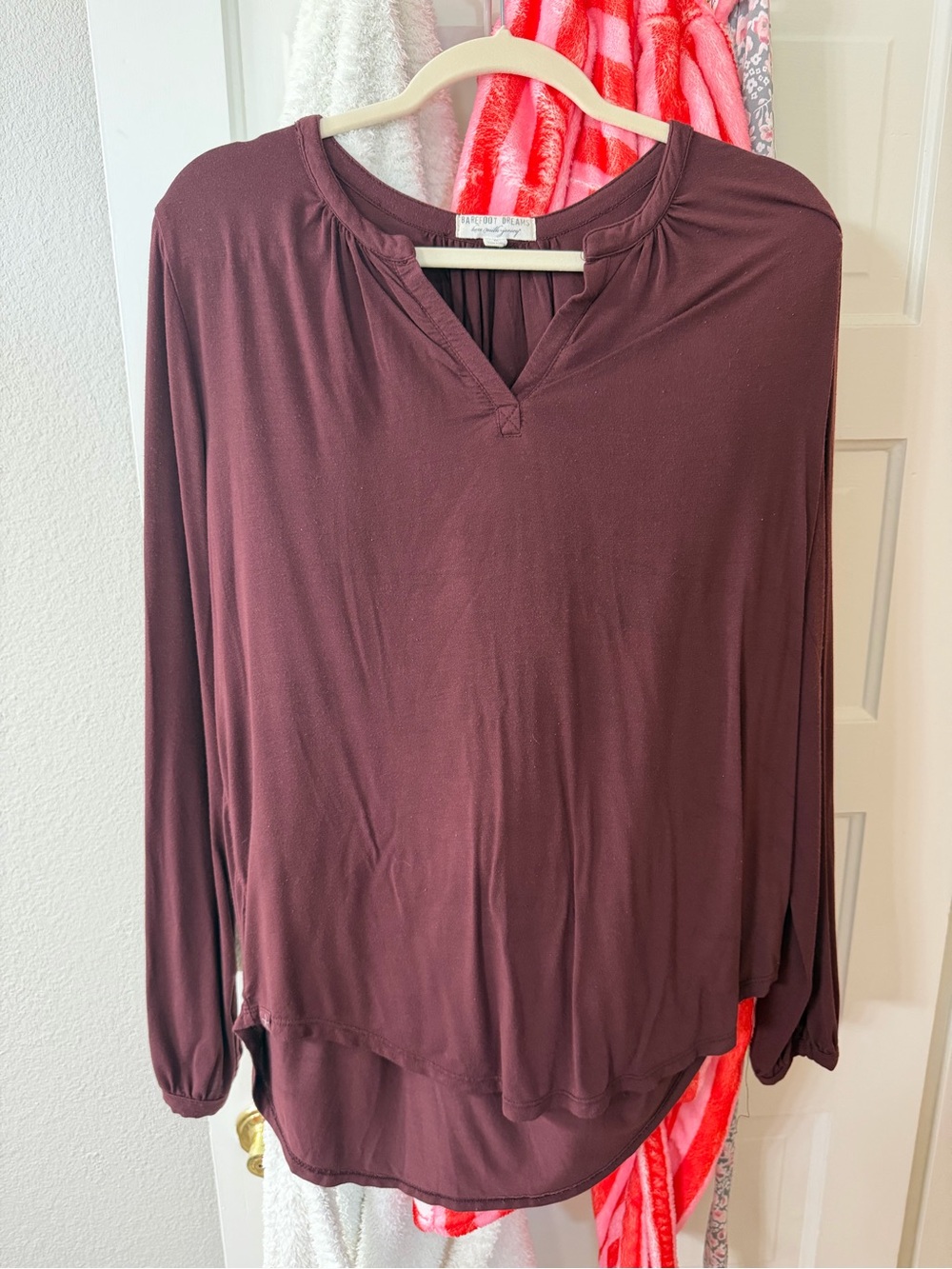 Barefoot Dreams Women's Long Sleeve V-Neck Top in Plum